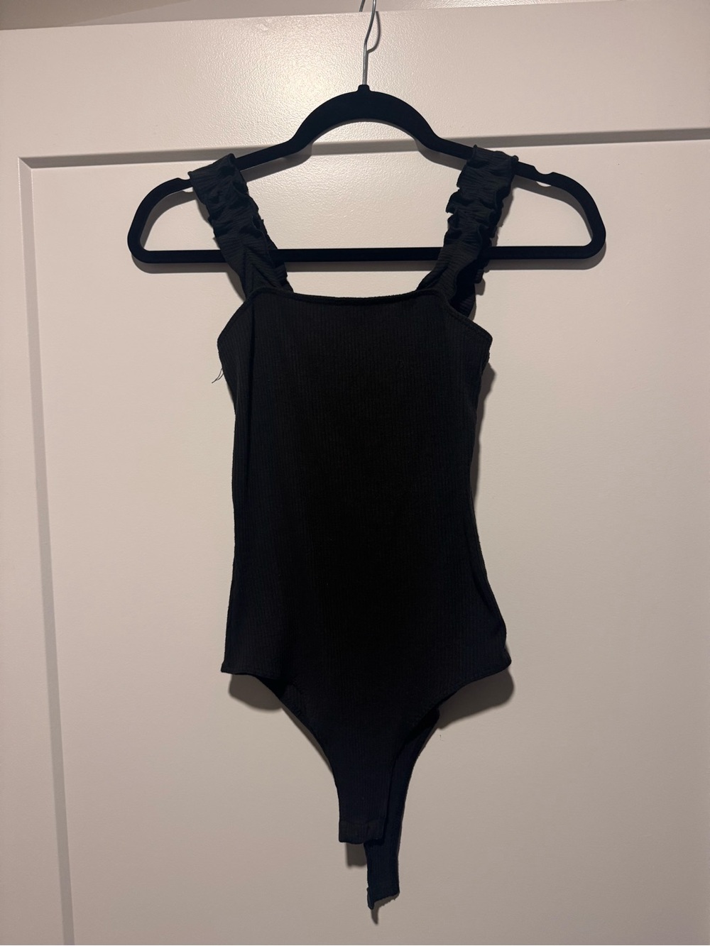 Wasabi & Mint Black Ruffled-Strap Bodysuit